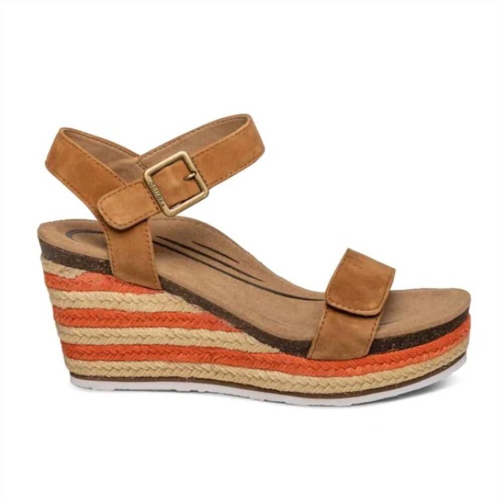 NEW AETREX women's sydney platform wedge sandal in cognac